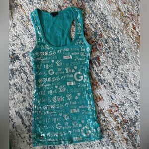 GUESS Turquoise Graphic Tank Top, Small